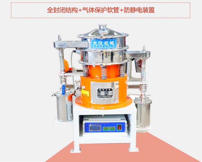 氣體保護(hù)超聲波振動(dòng)篩采用全密封結(jié)構(gòu)+氣體保護(hù)軟管+防靜電裝置