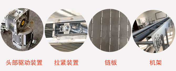 鏈板輸送機結構：頭部驅動裝置，拉緊裝置，鏈板，機架等圖片展示